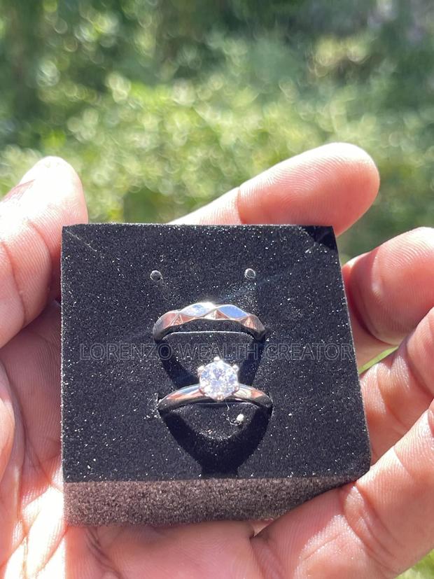 Couple Silver Diamond Ring Marriage/Engagement Set - thumbnail 3