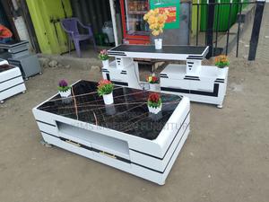 Tv Stand White + Coffee Table White Marble Top Black - thumbnail 2