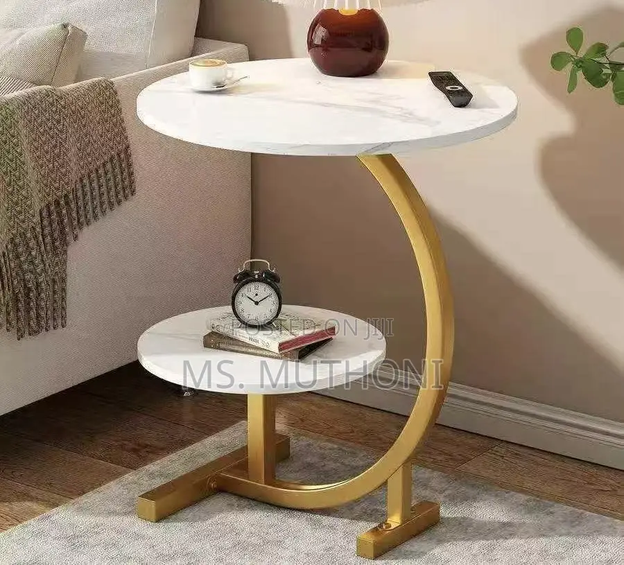 Nordic Luxury Double Layer Side Table With a White Marble-Look Top