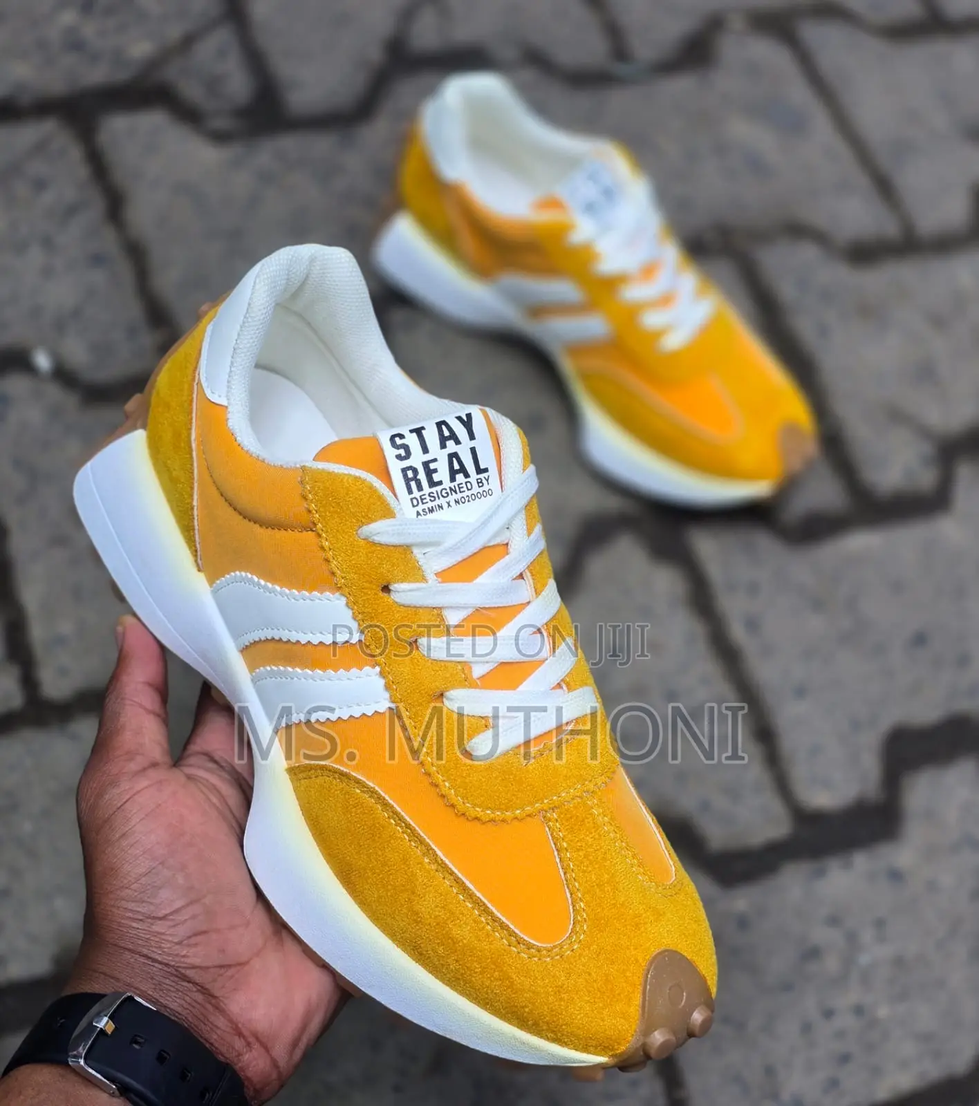 White "Stay Real" Sneakers Designed by Asmin X No20000 Size