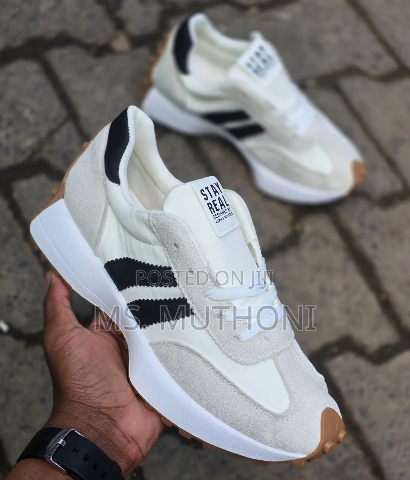 White "Stay Real" Sneakers Designed by Asmin X No20000 Size