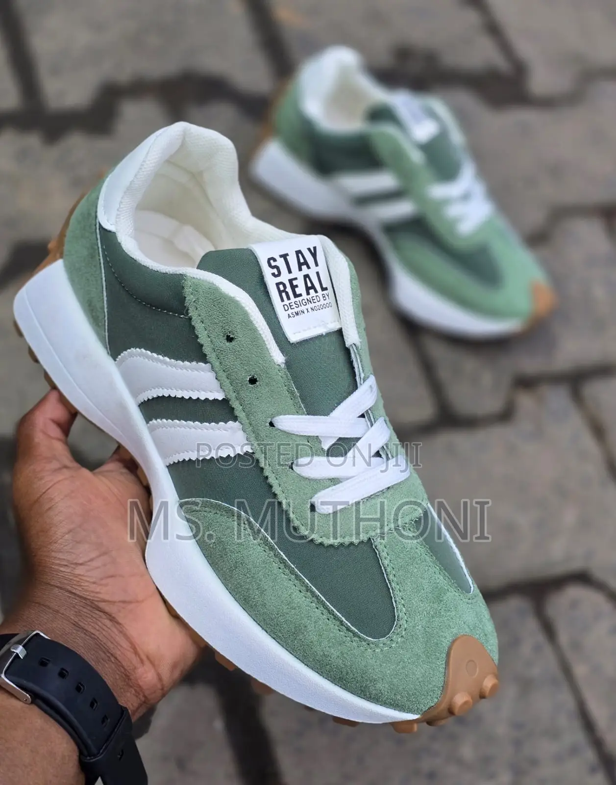 White "Stay Real" Sneakers Designed by Asmin X No20000 Size
