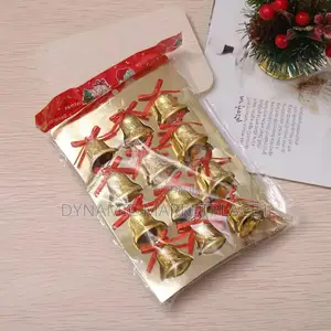 12pcs Golden Christmas Bells Hanging Ornaments With Red Bows