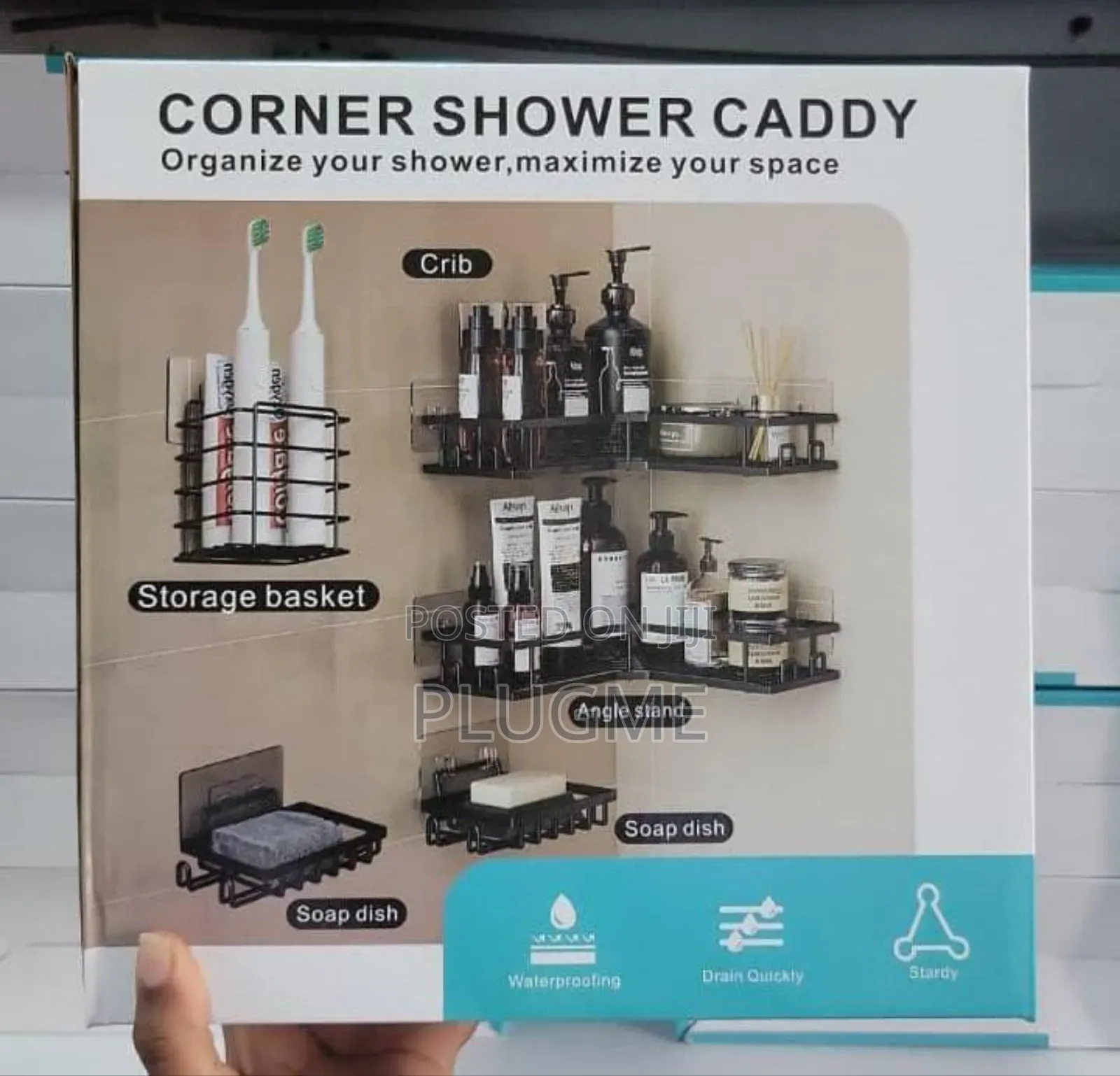 5pcs Set Rectangular and Corner Shower Caddy Helfs Wall Organizer