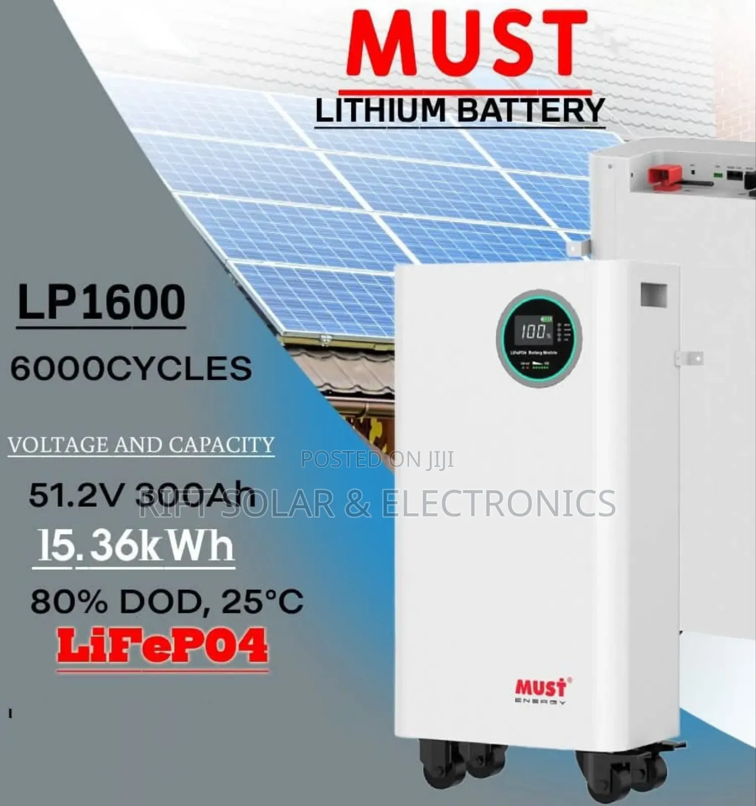 Must 15.36kwh - 51.2 V Lithium Ion Solar Battery 6000 Cycle