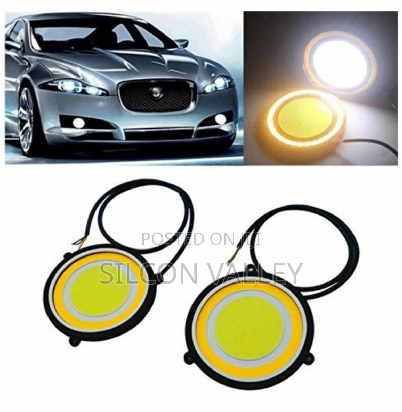 Car Led Cob DRL Daytime Running Light Round , Yellow,White)