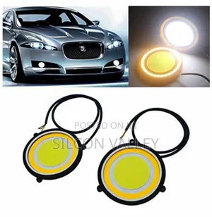 Car Led Cob DRL Daytime Running Light Round , Yellow,White)