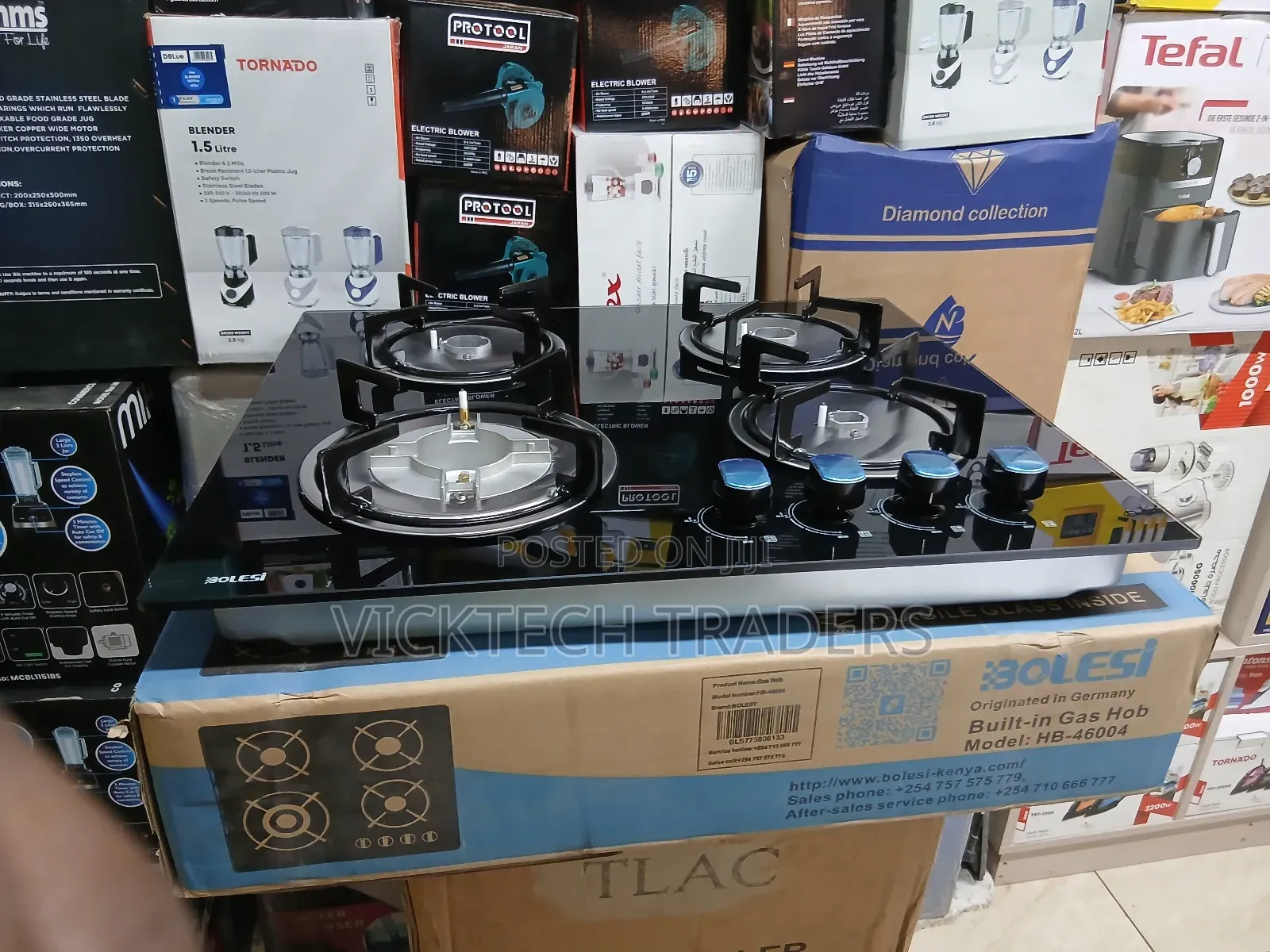 Bolesi Built-in Hob 60cm 4gas Burner(1wok)Glass Top Automatic Ignition