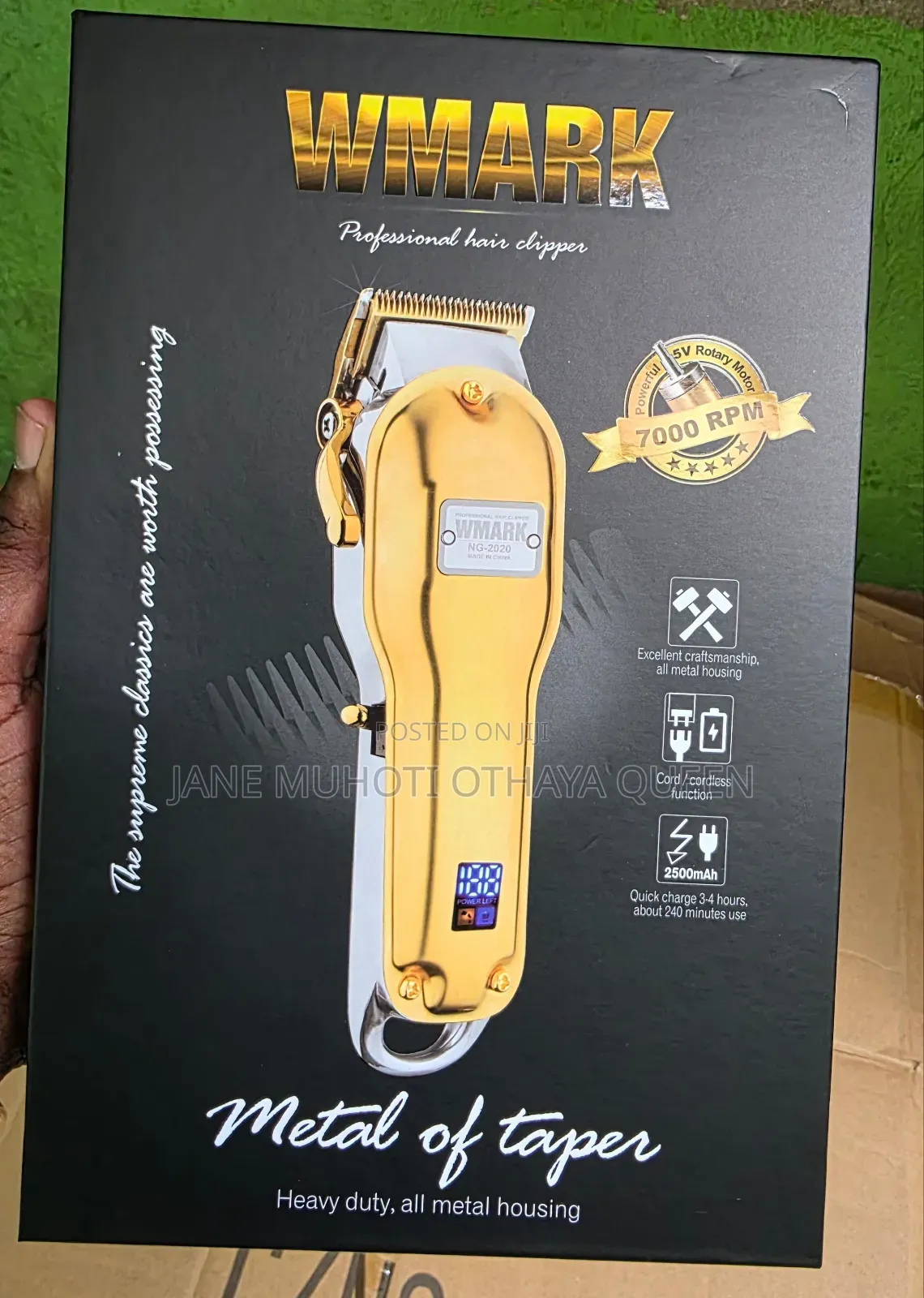 Wmark Ng-220b Professional Hair Clipper Gold Metal Cordless