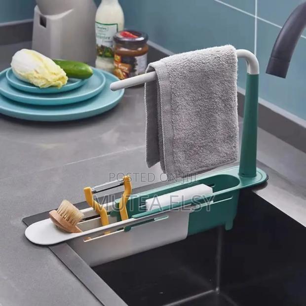 Blue,Green Yellow Telescopic Sink Shelf Kitchen Sink Organizer - main view