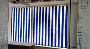 Blue And White Office Counter Window Light Moderation Blinds