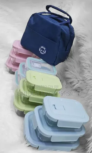 Glass Lunch Box With Bag 3pc Set.