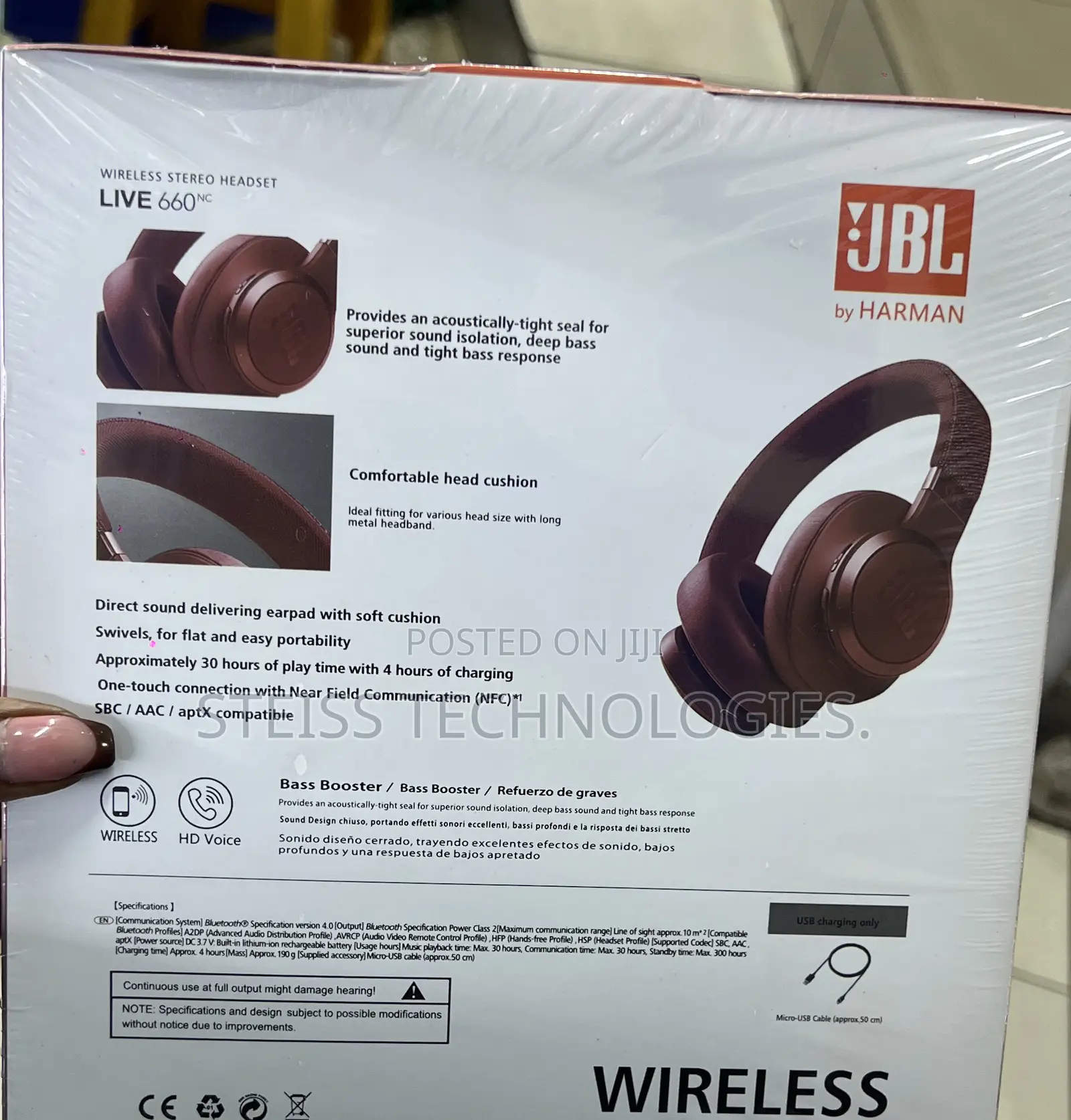 Maroon JBL Bluetooth Headsets.