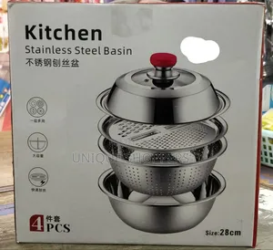 4pcs Set 28cm Stainless Steel Basin, Collander,Greater,Lid