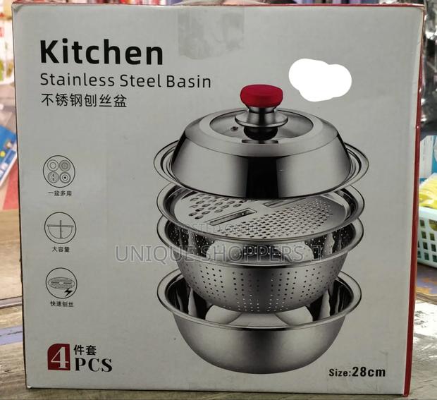 4pcs Set 28cm Stainless Steel Basin, Collander,Greater,Lid