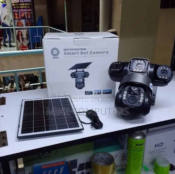 V380 Triple Lens Camera Solar Powered -Detection, Colored Night Vision