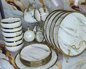 Luxury 24pcs Ceramic Gold Dinner Set – Complete Tableware Set