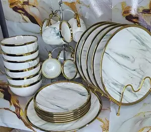 New Babies Luxury 24pcs Ceramic Gold Dinner Set Complete Tableware Set