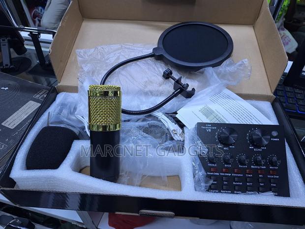 Condenser Kit V8 Podcast Microphone With Sound Card and Clamp Stand