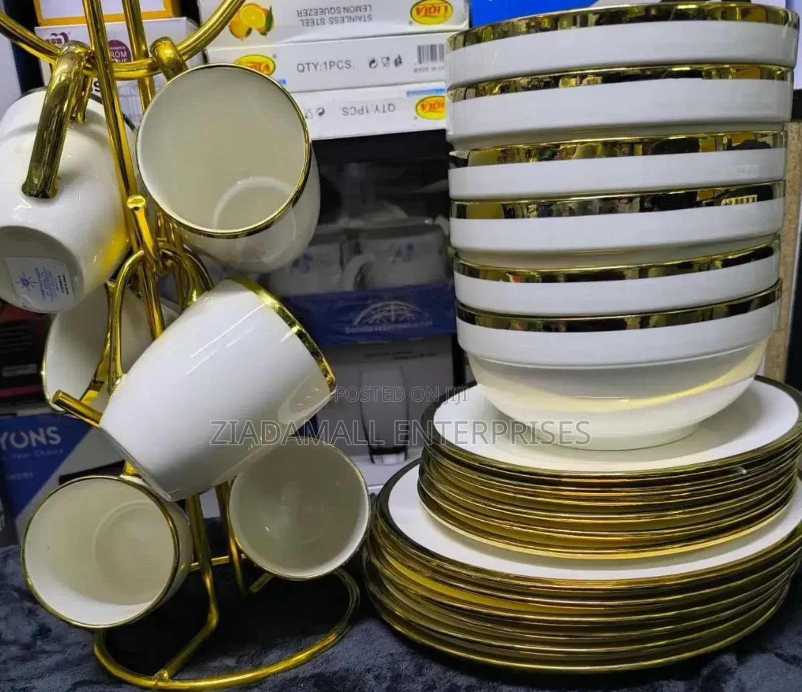24pcs Ceramic White Gold Dinner Set – Elegant Tableware Collection