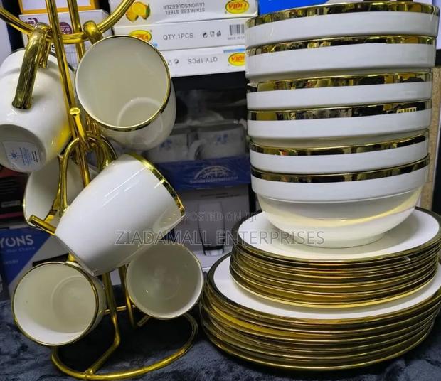 24pcs Ceramic White Gold Dinner Set – Elegant Tableware Collection