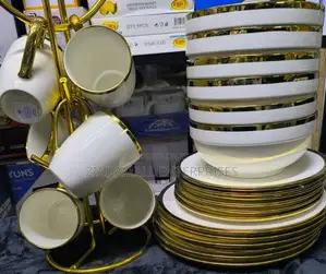 Luxury 24pcs Ceramic White Gold Dinner Set – Complete Dining Set
