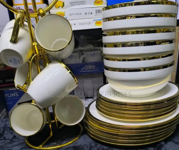 Luxury 24pcs Ceramic White Gold Dinner Set – Complete Dining Set - main view
