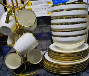 24pcs Premium Ceramic White Gold Dinnerware Set – Stylish Sophistic