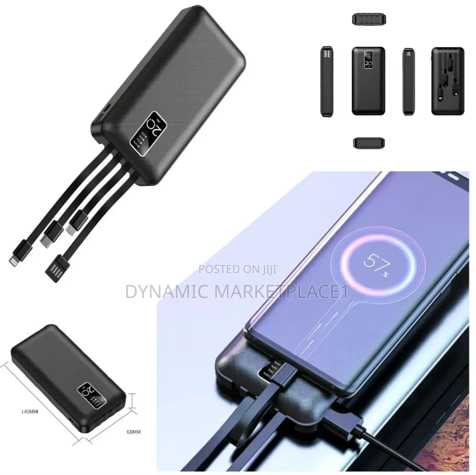 20000mah Portable Power Bank With Built-in Cables