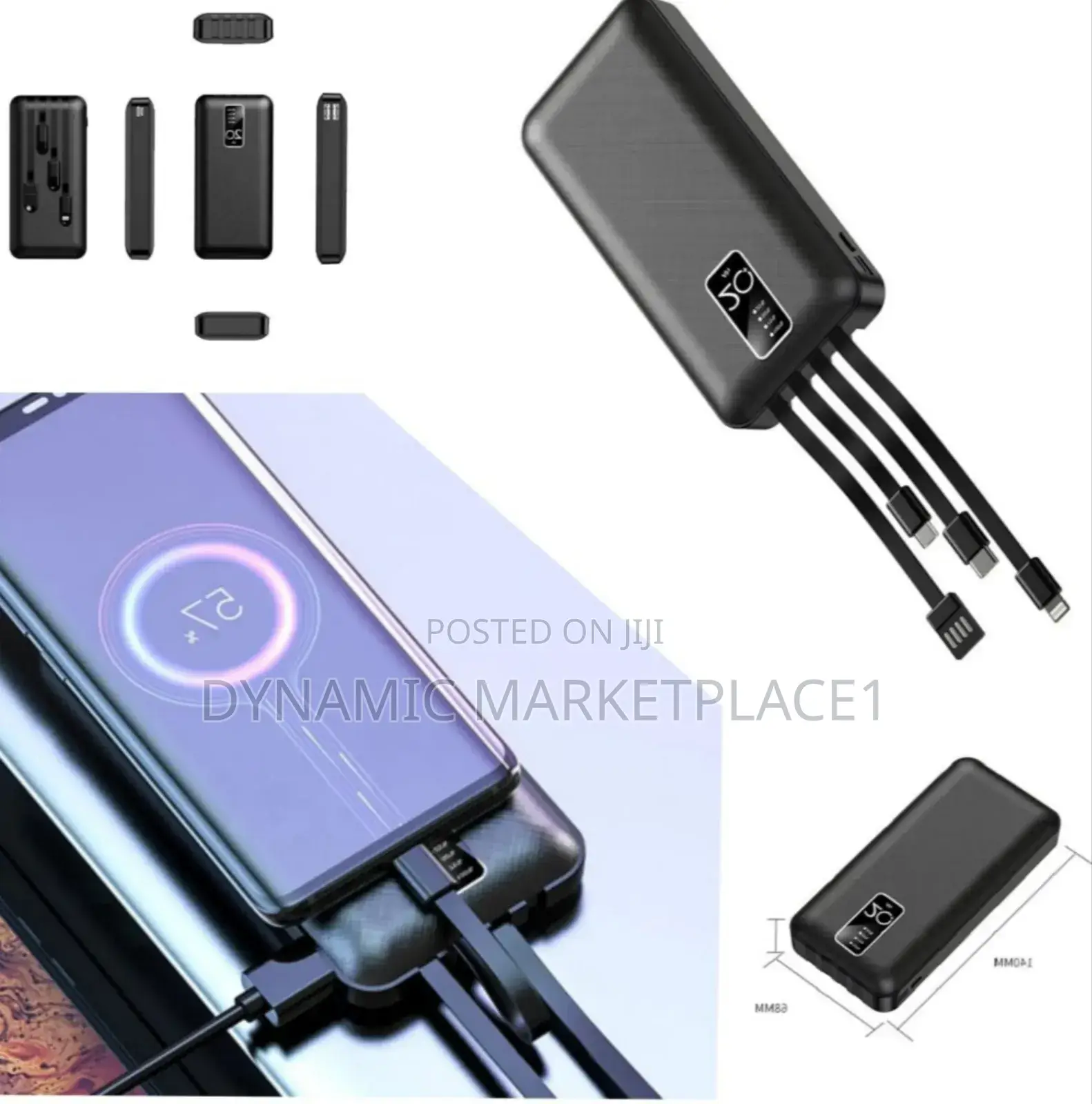 20000mah Portable Power Bank With Built-in Cables