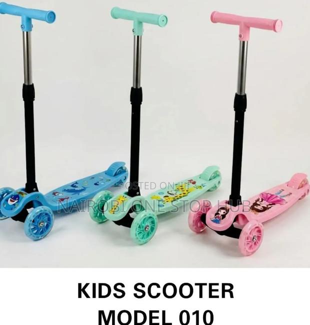 Blue, Three-Wheeled Kick Scooter Designed for Children. - main view