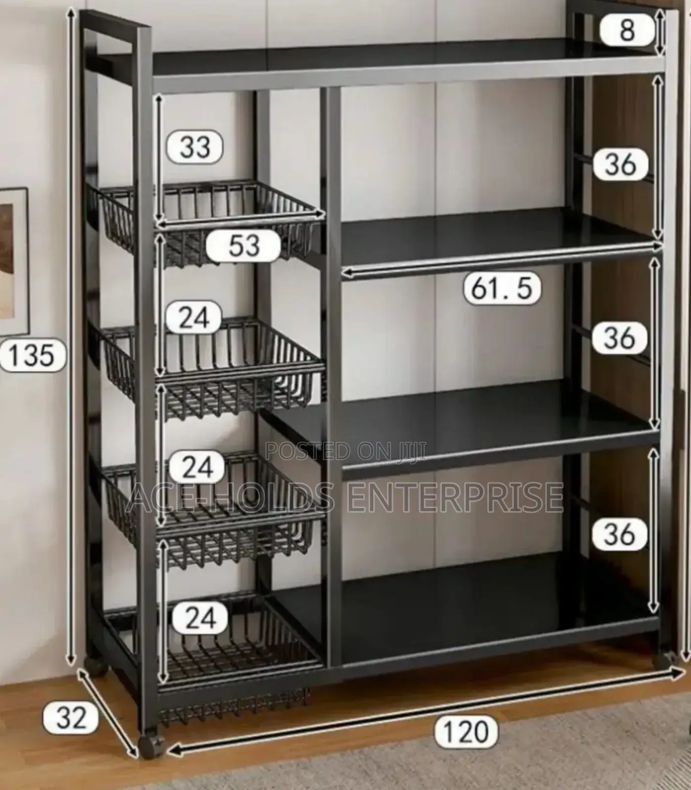 Multifunctional Strong Metallic Kitchen Rack - Movable Lock Wheels