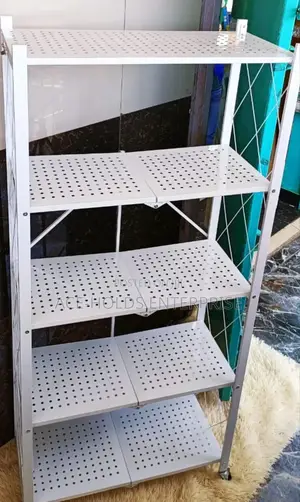 Foldable Kitchen Metallic Storage Rack With Wheels - 5 Tier