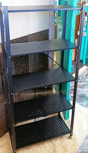 Foldable Kitchen Metallic Storage Rack With Wheels - 5 Tier