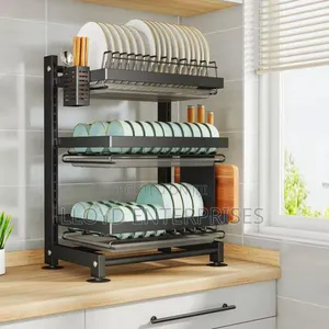 3 Layer Adjustable Black Kitchen Rack