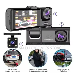 Three Lens Car Camera DVR Blackbox Dashcam With Ips Screen Front