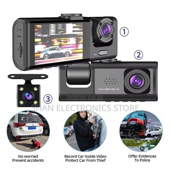 Three Lens Car Camera DVR Blackbox Dashcam With Ips Screen Front - main view