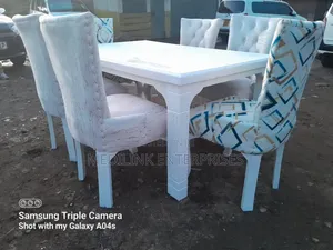 Whitish Mixed 6-Seater Marbled Dinning Table Set