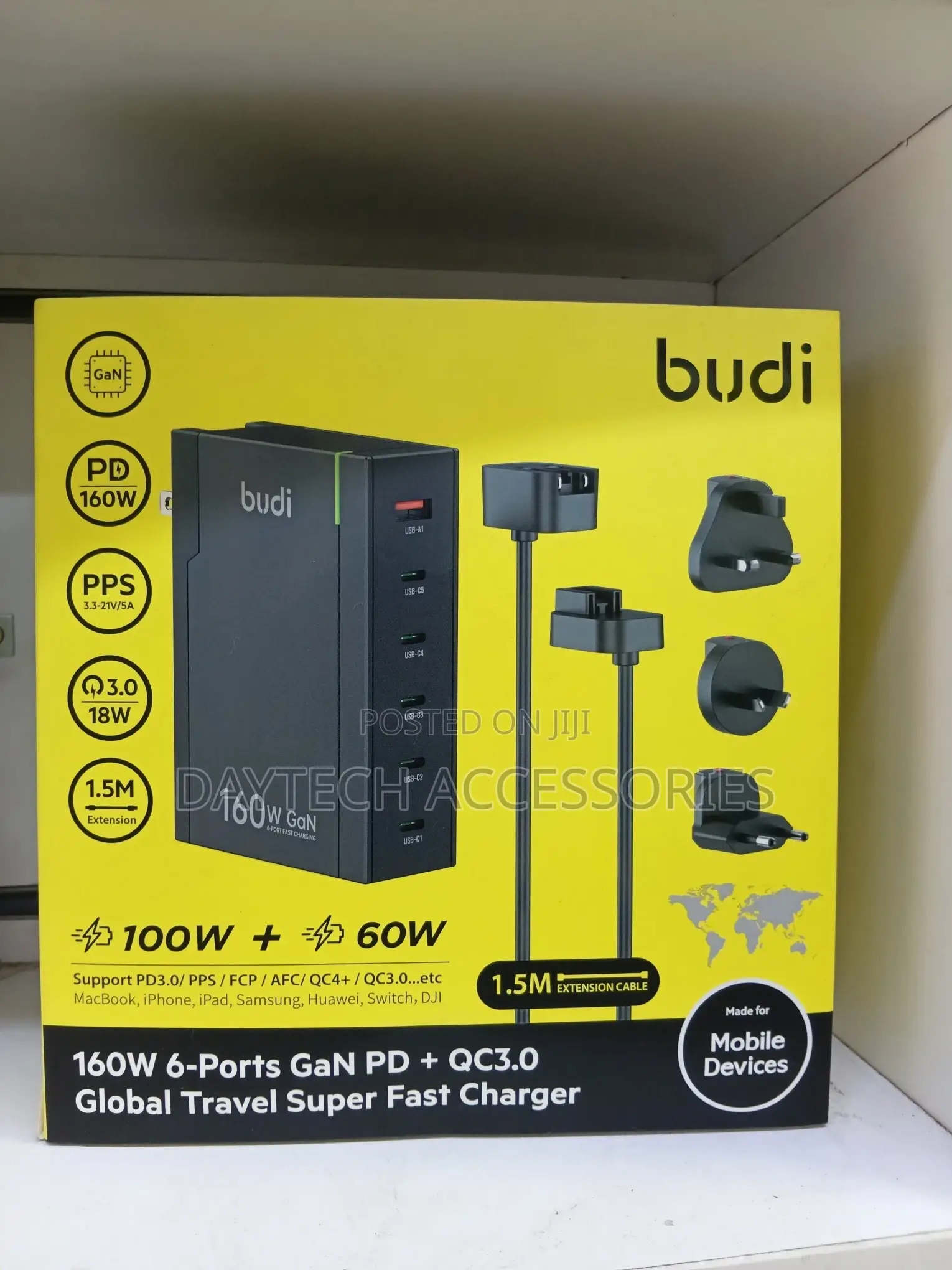 Budi Ac350 160w 6-Ports Gan Global Travel Super Fast Charger.