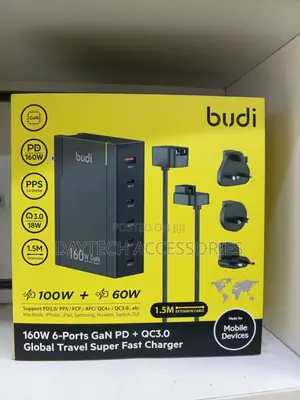 Budi Ac350 160w 6-Ports Gan Global Travel Super Fast Charger.