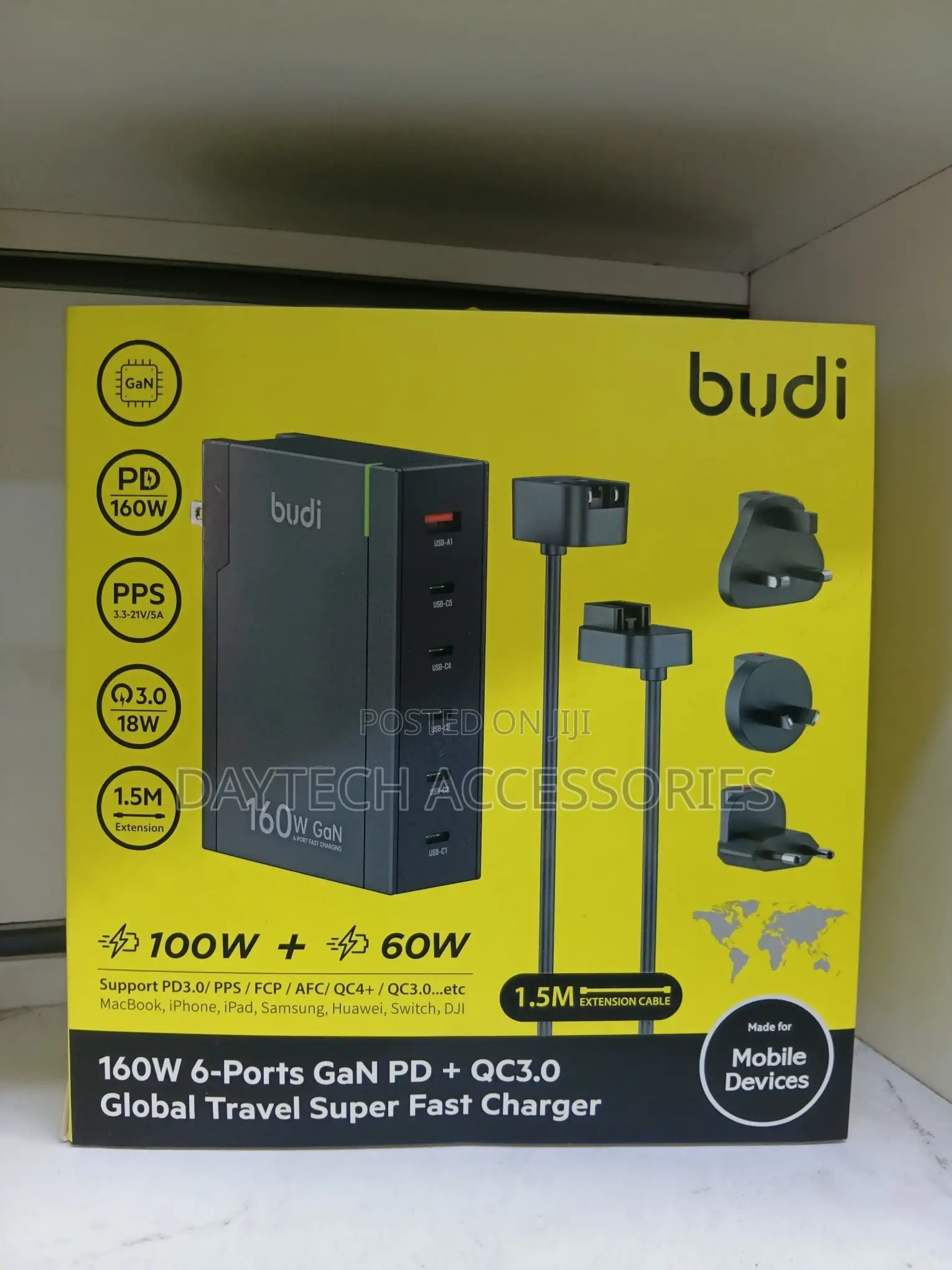 Budi Ac350 160w 6-Ports Gan Global Travel Super Fast Charger.