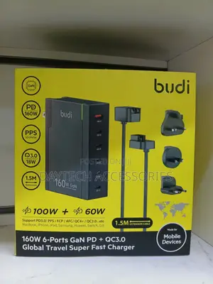 Budi Ac350 160w 6-Ports Gan Global Travel Super Fast Charger.
