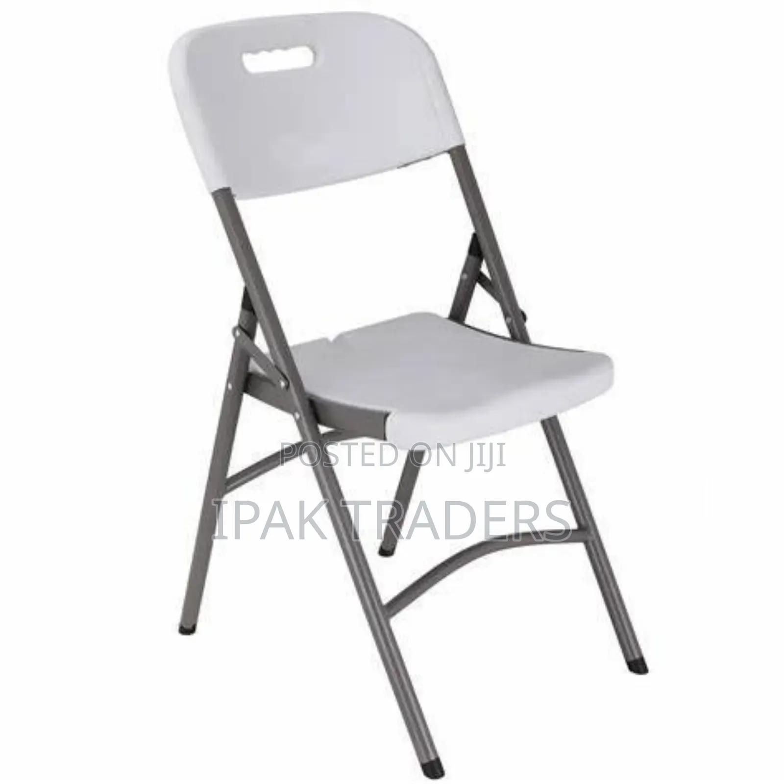 Heavy-Duty Plastic Folding Chair White Seat With Black Steel Frame