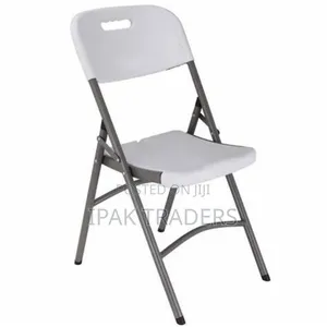 Heavy-Duty Plastic Folding Chair White Seat With Black Steel Frame