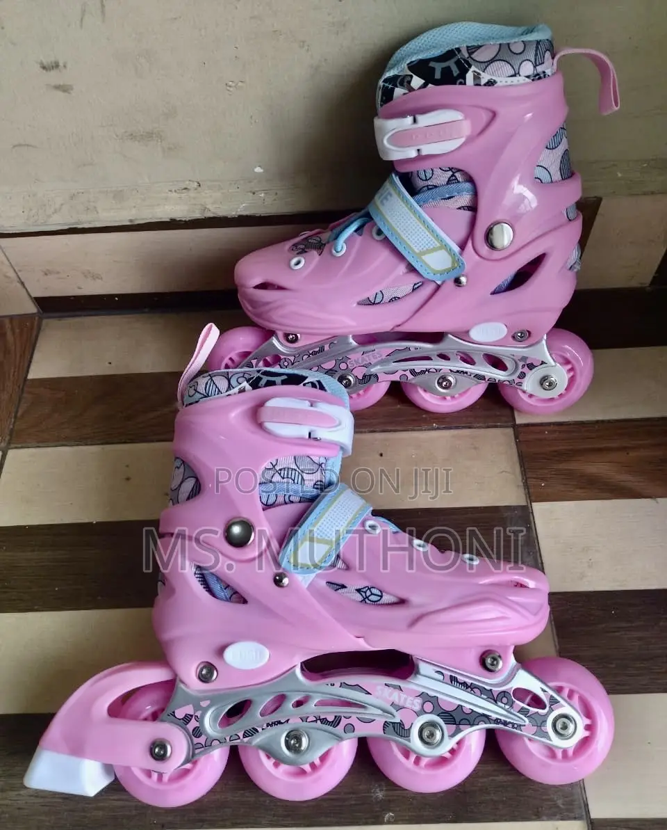 Rubber Wheels Pink Children's Adjustable Inline Skates,