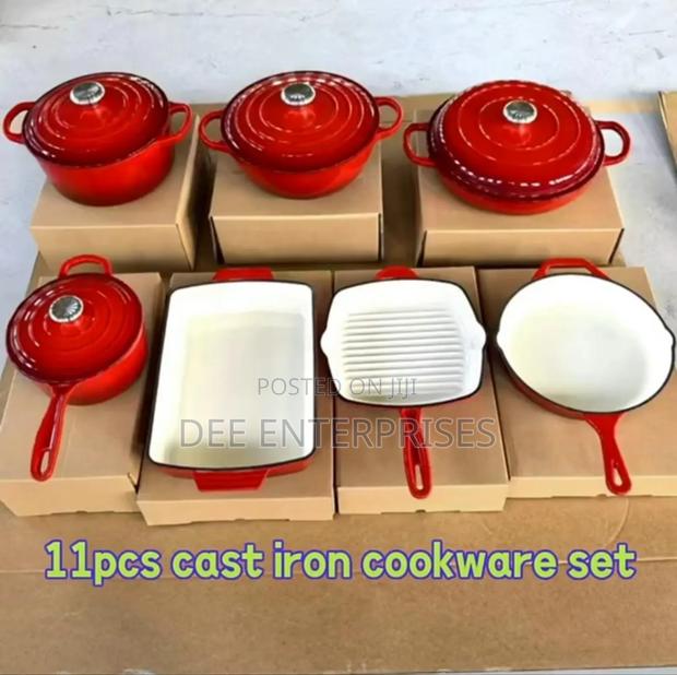 11pcs Red Cast Iron Cookware