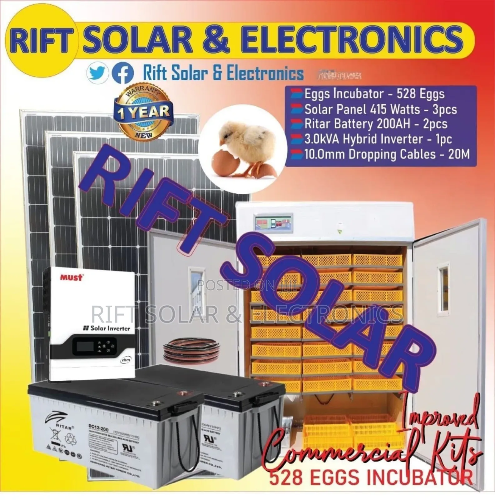 528 Eggs Incubator Complete Plus Full 3kva Off-Grid Solar Package