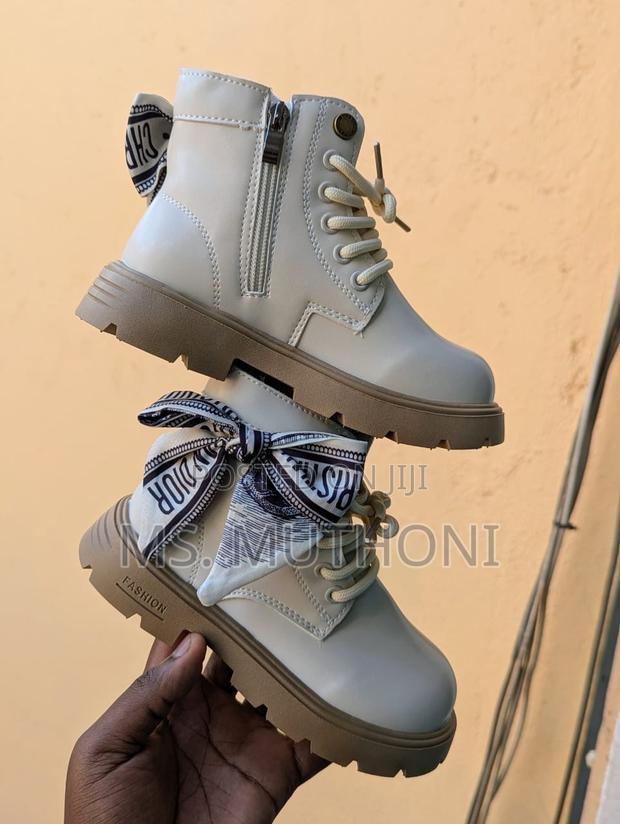 Beige /Black Girls' Boots With a Decorative Scarf Accent. - thumbnail 2