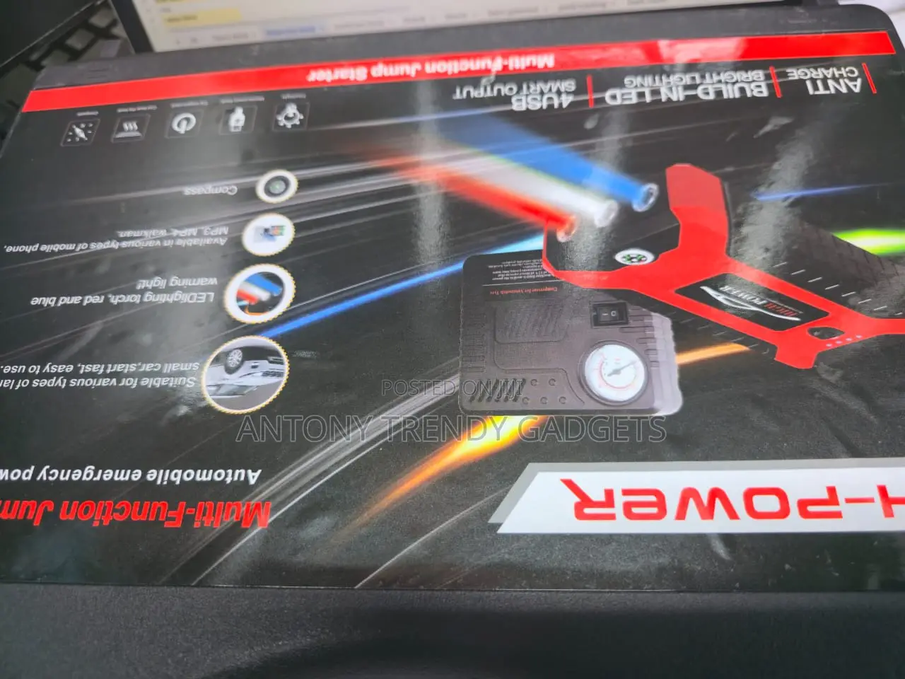 Compact Car Jump Starter Kit With Air Compressor & Usb Charger