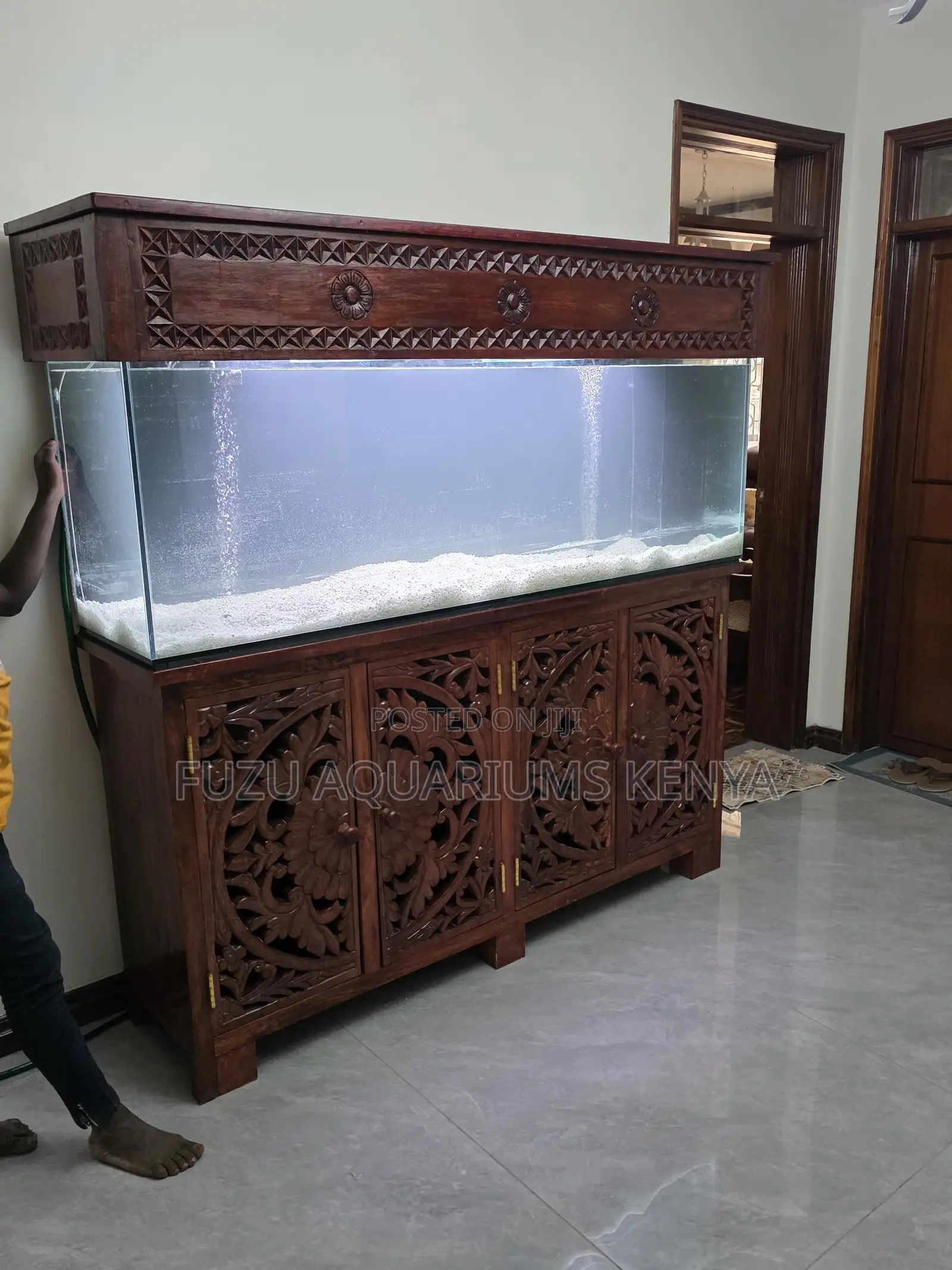 Romantic Mood Lighting Aquarium With Wood Finish